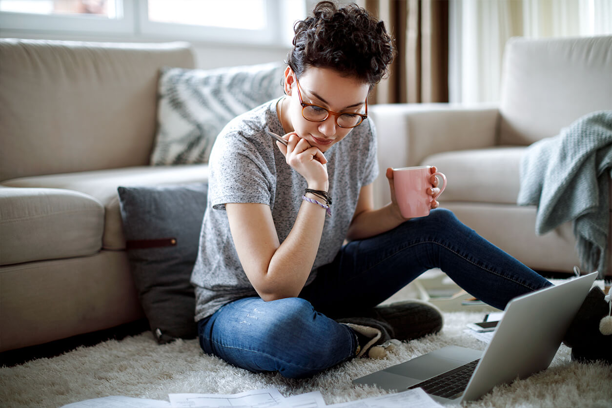 Young woman working at home